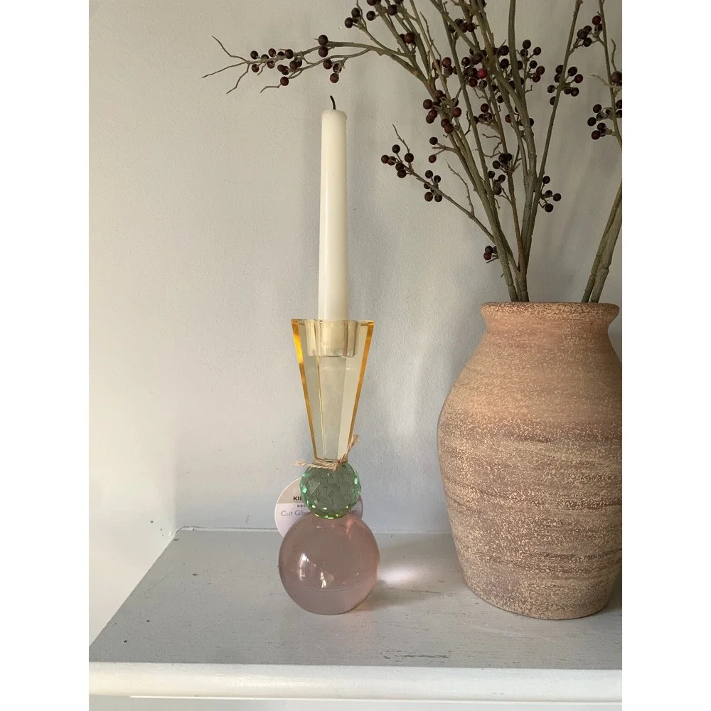Kikkerland Cut Glass‎ Candlestick Holder Multi-Color Geometric Modern Decor